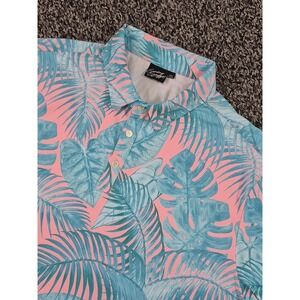 Sunday Swagger Polo Shirt Men's 2XL XXL Pink Blue Floral All Over Print‎ Golf
